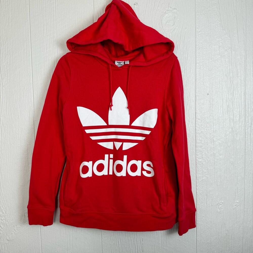 Adidas Women’s Coral Colored Logo Pullover Hoodie Sweatshirt Size Small Cotton - Picture 2 of 9